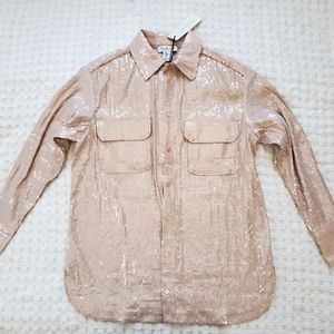 Rachel Zoe all over  Sequin Button Down shirt NWT size S neutral aesthetic